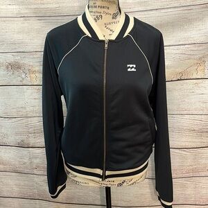Billabong Track Jacket “Locals Only” Bomber Terry Lined Striped Trim NWT